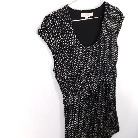 Ann Taylor LOFT Sheath Dress Womens Extra Small Petite Black White Geometric Top - Picture 4 of 7